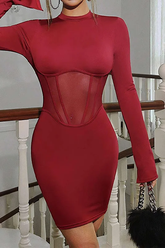 Backless Corset Long Sleeve Midi Dress