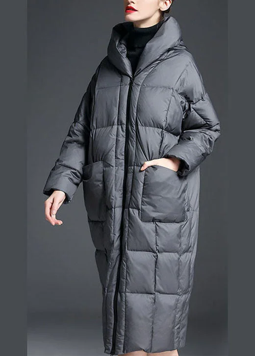 Trendy Grey zippered Warm Thick Winter Duck Down coat