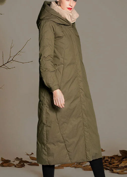 Chic Army Green Pockets Warm Wear on both sides Winter Duck Down Coat