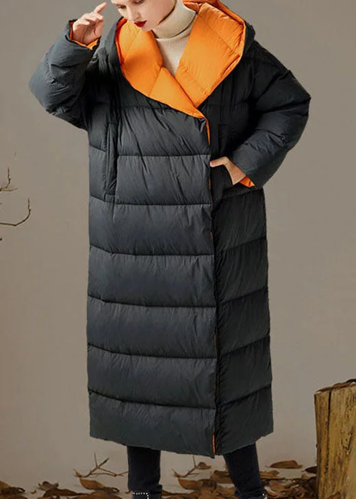 Hot Dark Gray hooded Loose Winter Duck Down Coats