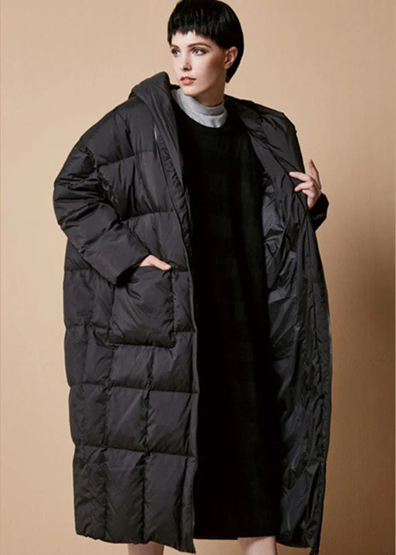 DIY Black zippered Pockets Thick Winter Duck Down Coat