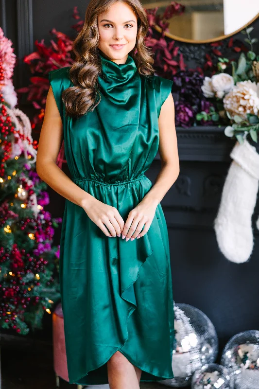 All Eyes On You Emerald Green Satin Midi Dress