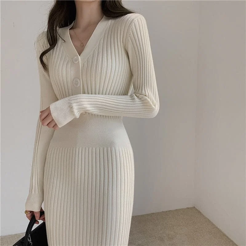 DressBetty - Women Slim Vintage Knitted Long Sleeve Sweater Dresses