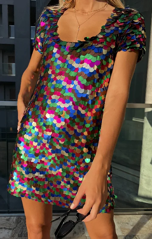 Emi Mini Dress ~ Rainbow Sequins