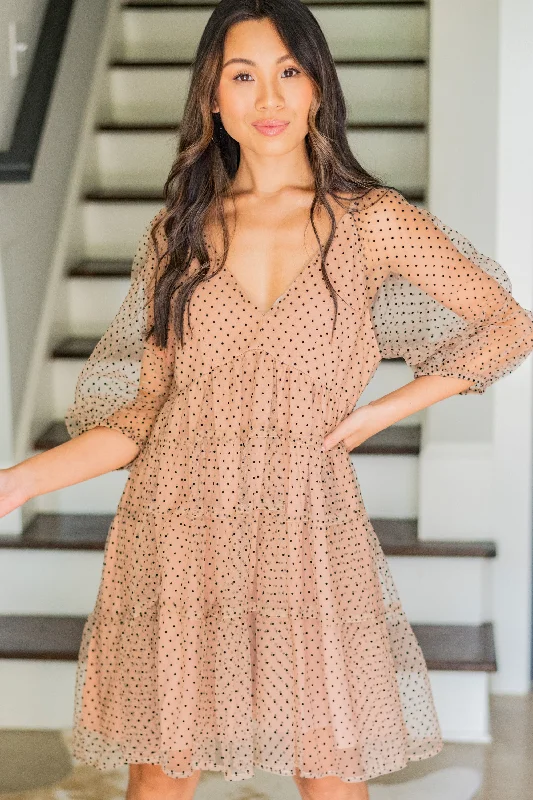 Feeling Your Best Mocha Brown Polka Dot Dress