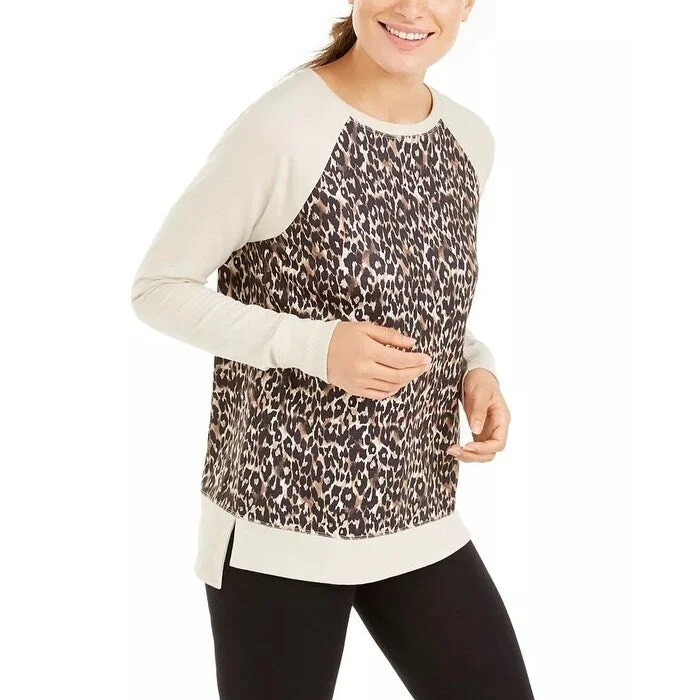 Ideology Women's Leopard-Print Sweatshirt Beigekhaki Size Extra Small - X-Small