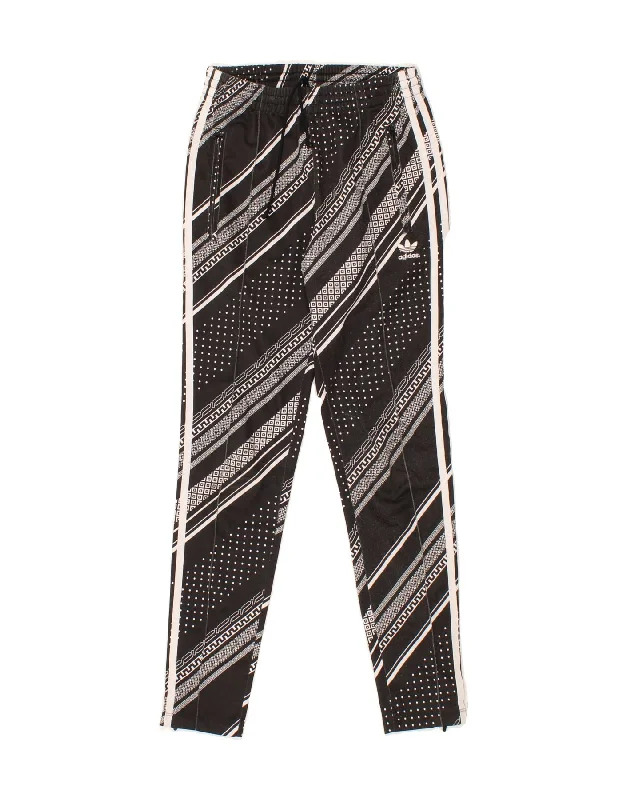 ADIDAS Womens Abstract Pattern Tracksuit Trousers UK 4 XS Black Polyester