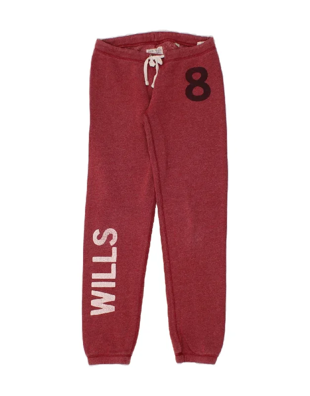 JACK WILLS Womens Graphic Tracksuit Trousers Joggers UK 6 XS Red Cotton