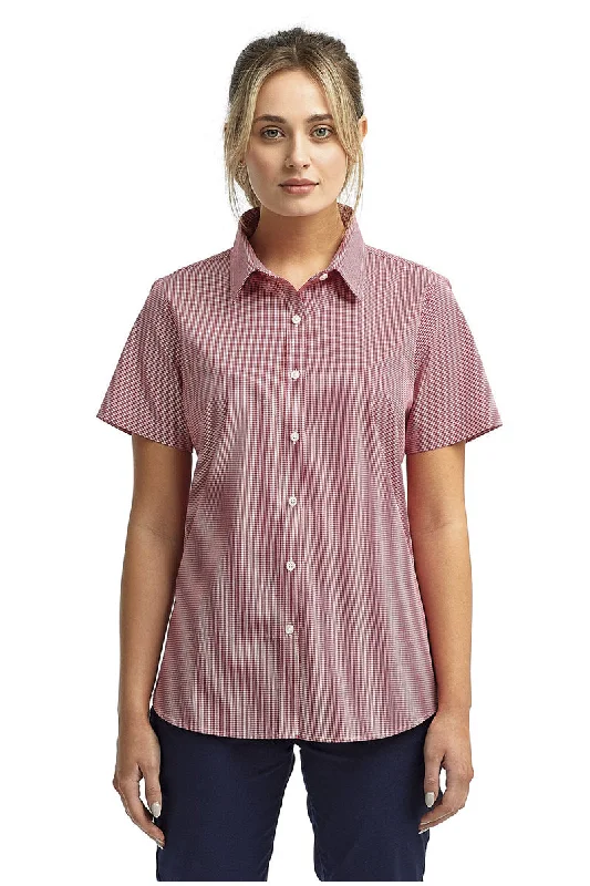 Women's Microcheck Short Sleeve Cotton Shirt (Red / White)