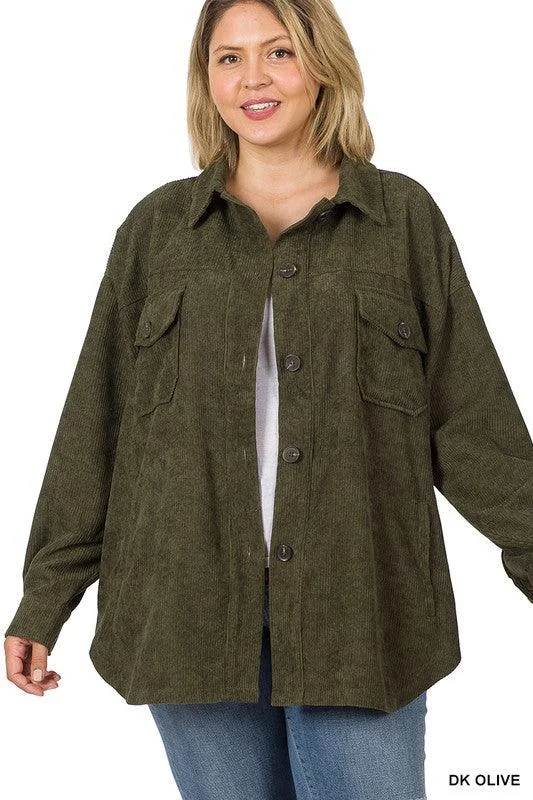 Plus Size oversize corduroy button front jacket