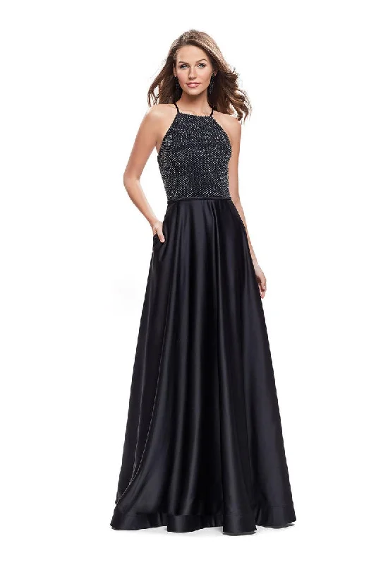 La Femme - 25601 Beaded Halter Back Cutout Dress