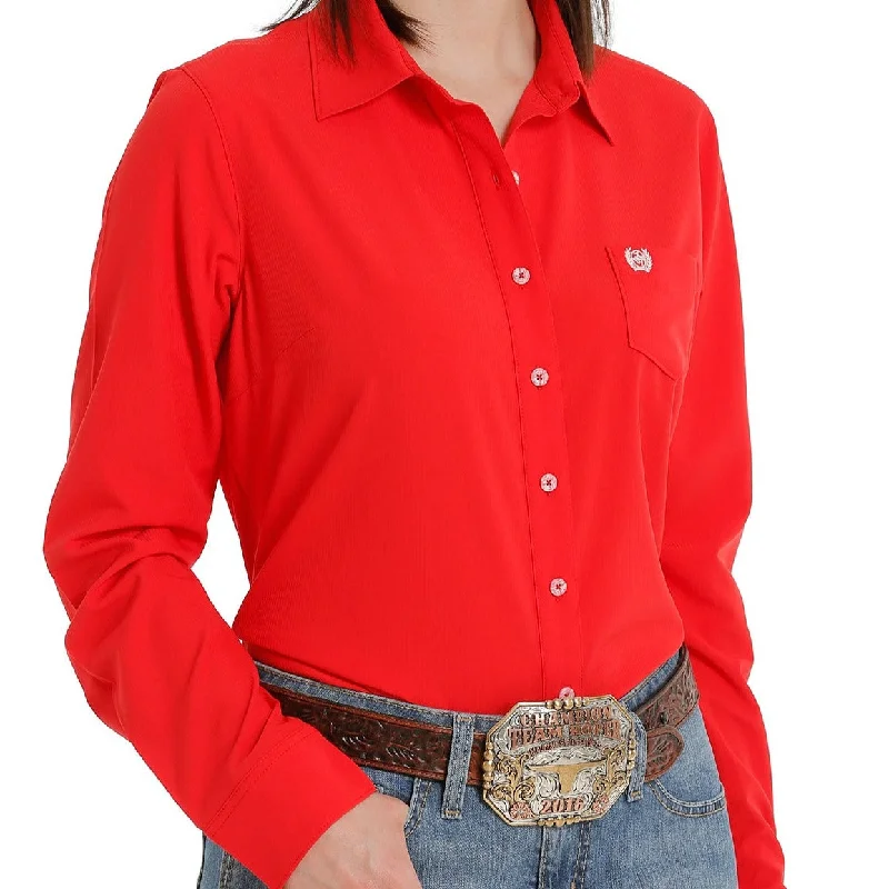 Cinch Women's L/S Solid Red Arenaflex Western Button Down Shirt