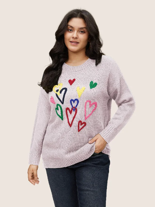 Heart Towel Embroidered Crew Neck Pullover