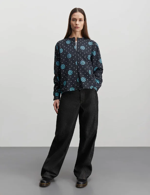 Leo Twill Frey Shirt AOP, Pixel Flower Dot AOP/Black