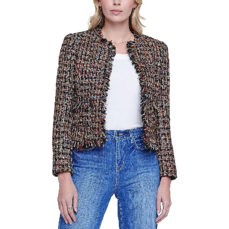 L'Agence Womens Angelina Metallic Tweed Open-Front Blazer