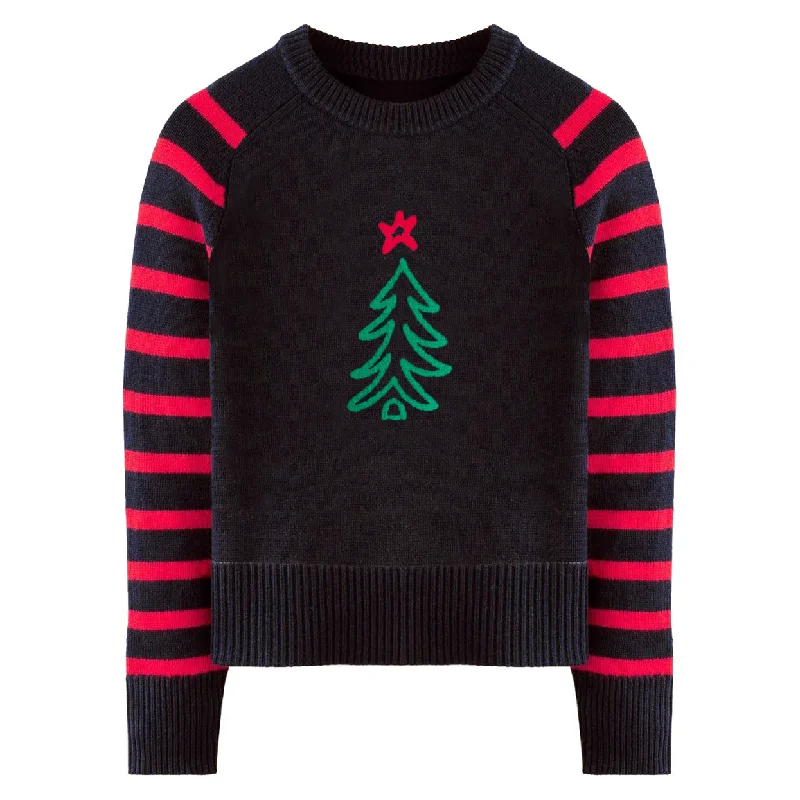 Women's black Christmas tree striped sweater