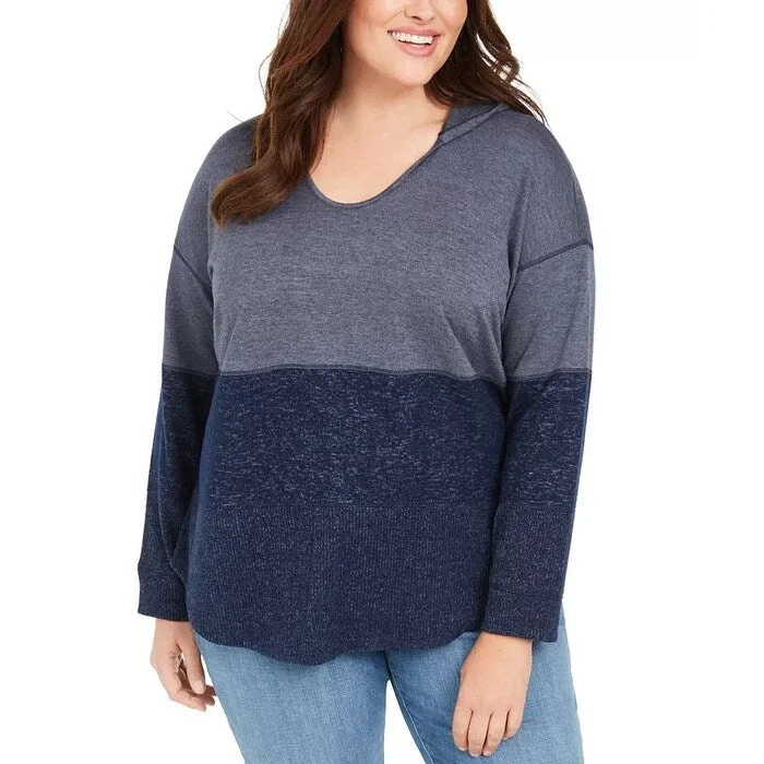 Style & Co Women's Plus Size Colorblocked Hoodie Gray Size 3X