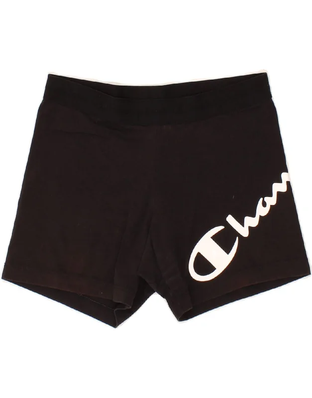 CHAMPION Womens Graphic Sport Shorts UK 12 Medium  Black Cotton