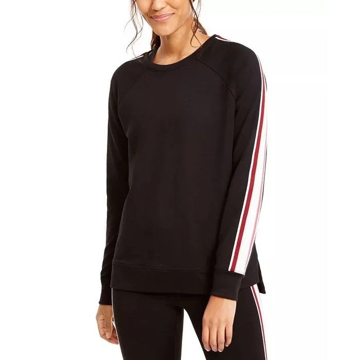 Ideology Women's Varsity Stripe French Terry Sweatshirt Black Size Small