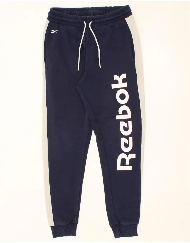 REEBOK Womens Tracksuit Trousers Joggers UK 4/6 XS  Navy Blue Colourblock