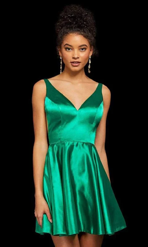 Sherri Hill - Sleeveless V-Neck Scoop Back A-Line Short Dress 53081 - 1 pc Emerald In Size 0 Available