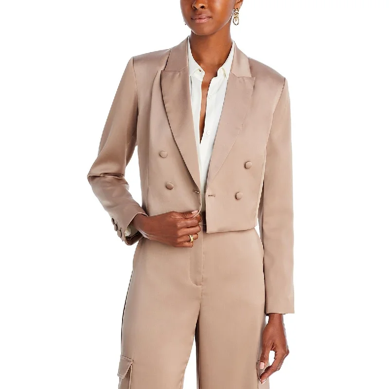 Lucy Paris Womens Satin Cropped Double-Breasted Blazer