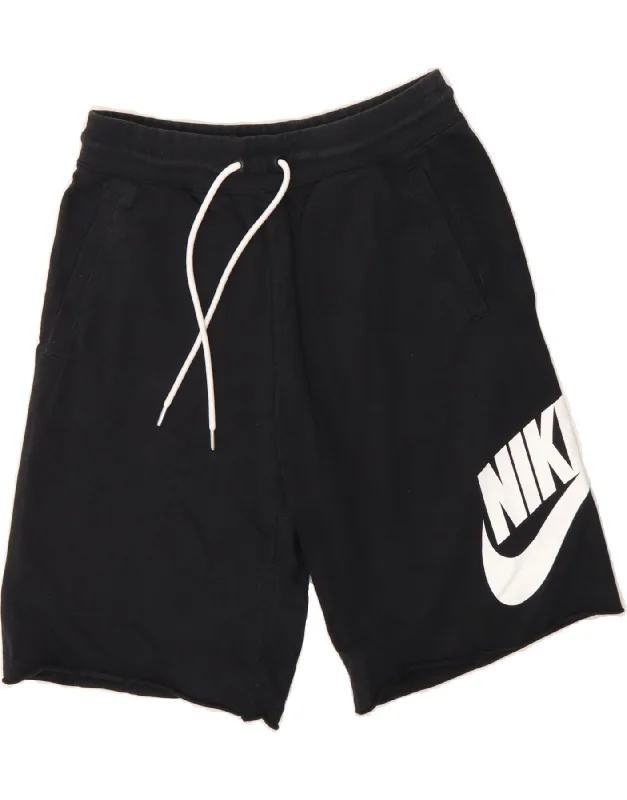 NIKE Womens Graphic Sport Shorts UK 12 Medium  Black Cotton