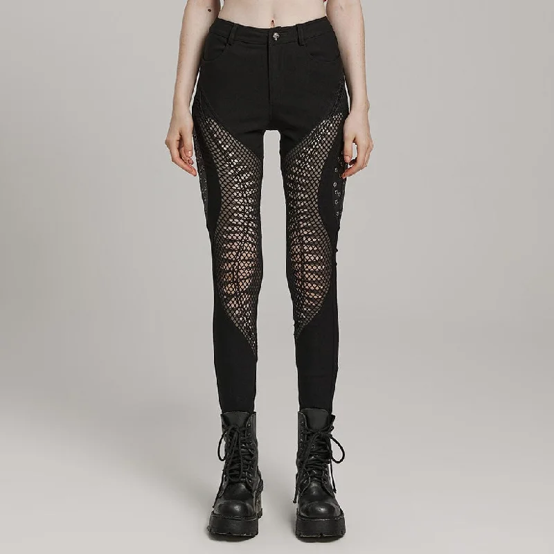 Women's Punk Mesh Cutout Eyelet Pants