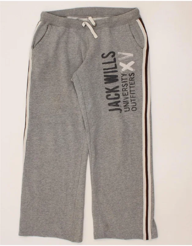 JACK WILLS Womens Graphic Tracksuit Trousers UK 12 Medium Grey Cotton