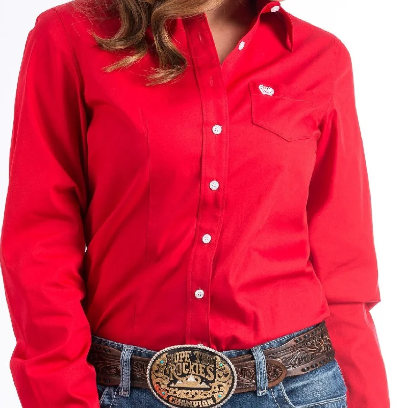 Cinch Women's L/S Solid Red Western Button Down Shirt