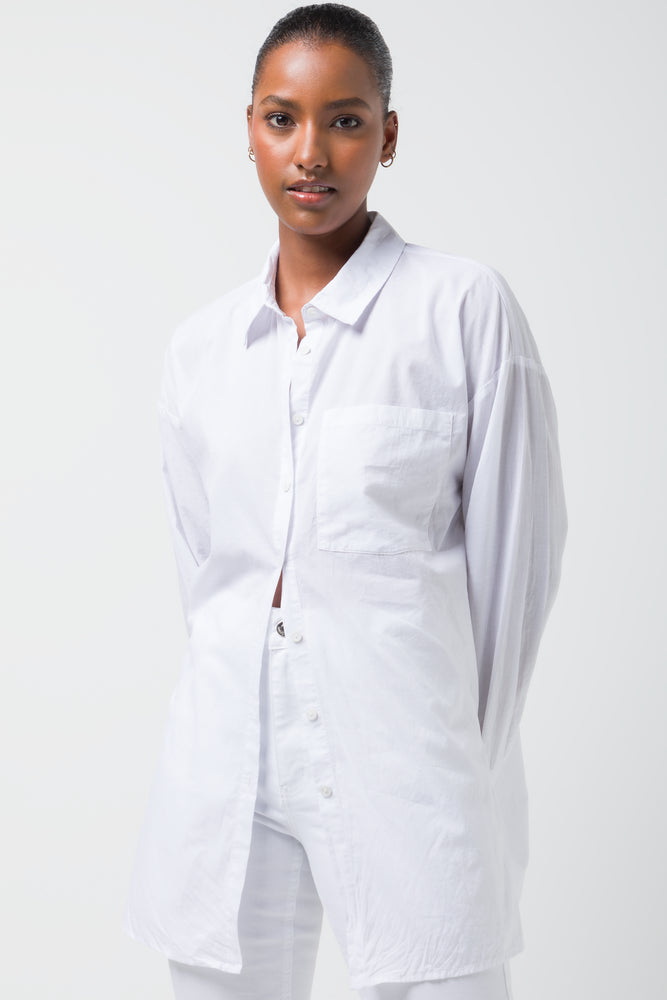 Longer Length Voile Shirt Plain  Packt White