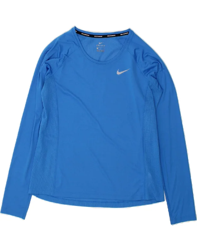 NIKE Womens Dri Fit Running Top Long Sleeve UK 16 Large Blue Polyester