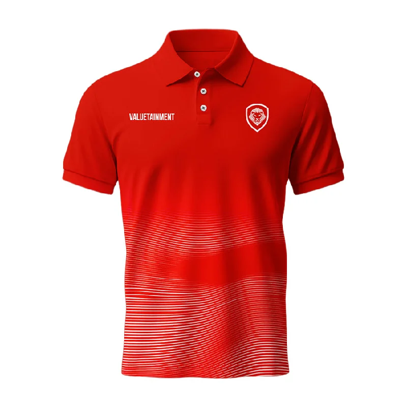 Lion Shield Red & White Gradient Pattern Short Solid Sleeve Polo (Classic Fit)