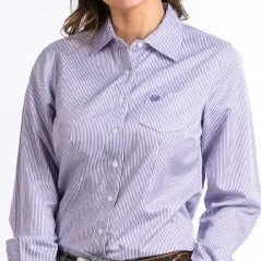 Cinch Women's L/S Tencel Purple & White Striped Western Button Down Shirt