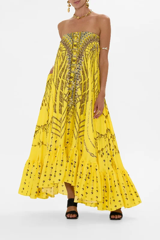 STRAPLESS MAXI WITH RUFFLE HEM SHRINE OF SUNSHINE