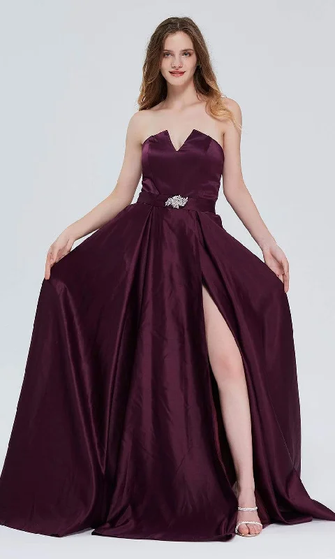 J'Adore Dresses - J20002 Brooch-Accent Satin Gown