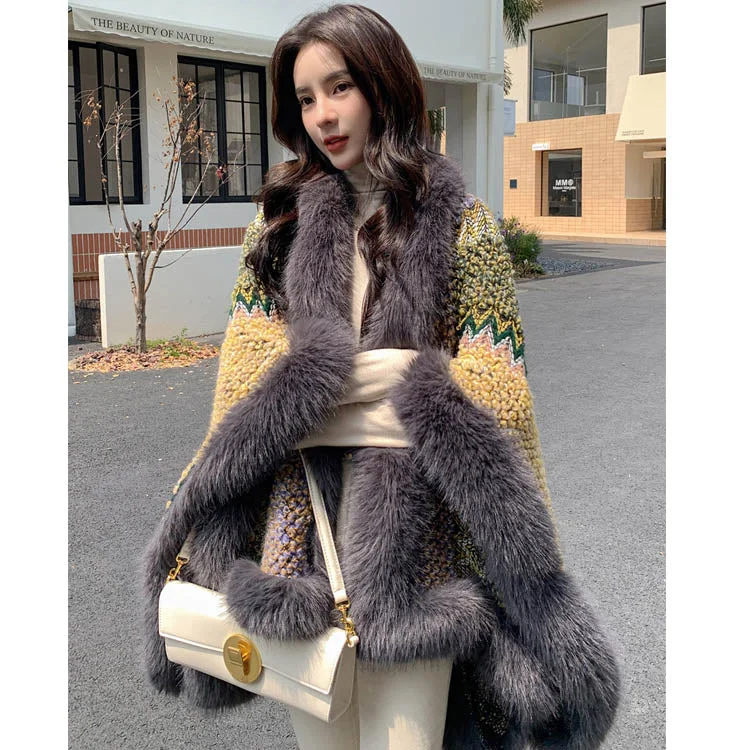 Luxury Designed Knitting Winter Warm Artificial Fox Fur Capes