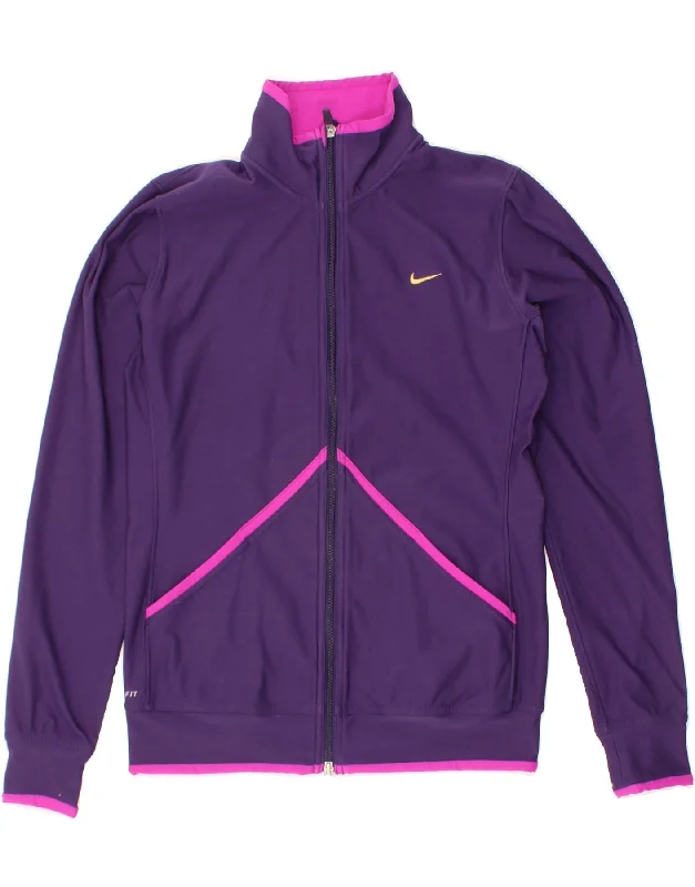 NIKE Womens Dri Fit Tracksuit Top Jacket UK 12 Medium Purple Polyester