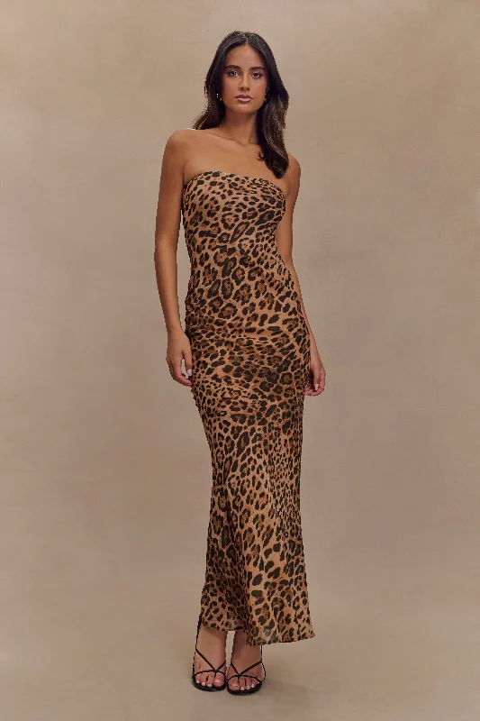 Breanna Strapless Chiffon Maxi Dress - Leopard Print