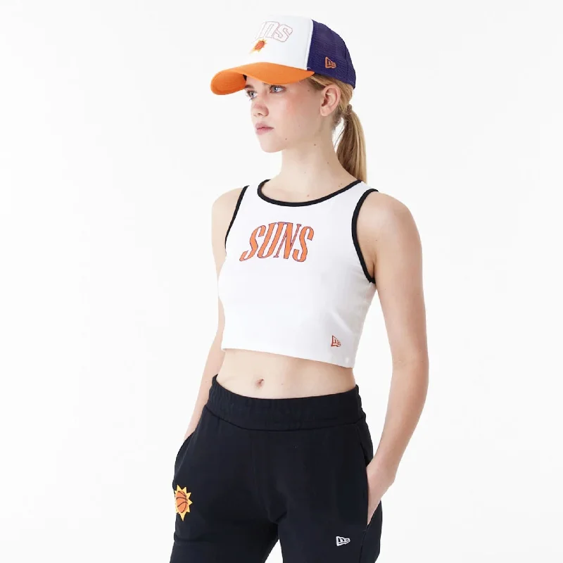 Phoenix Suns Womens NBA Team Wordmark White Crop Tank Top