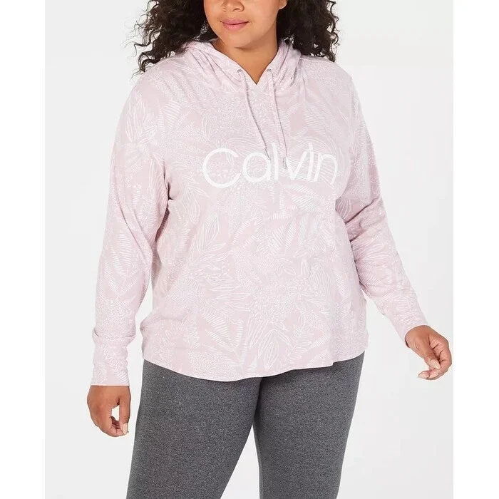 Calvin Klein Women's Plus Size Printed Active Hoodie Dark Pink Size 3X