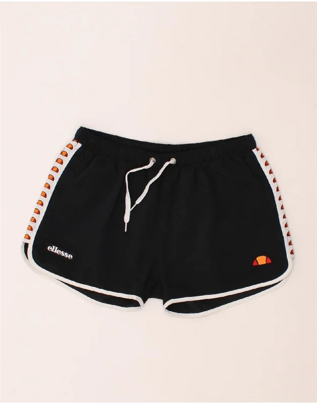 ELLESSE Womens Graphic Sport Shorts UK 14 Medium  Black Polyester