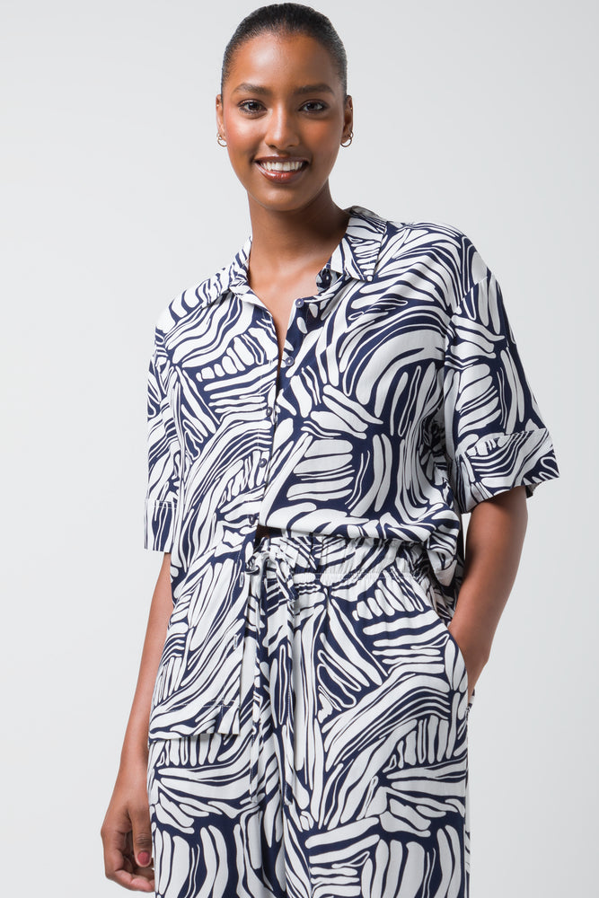 Viscose Resort Shirt Navy Print