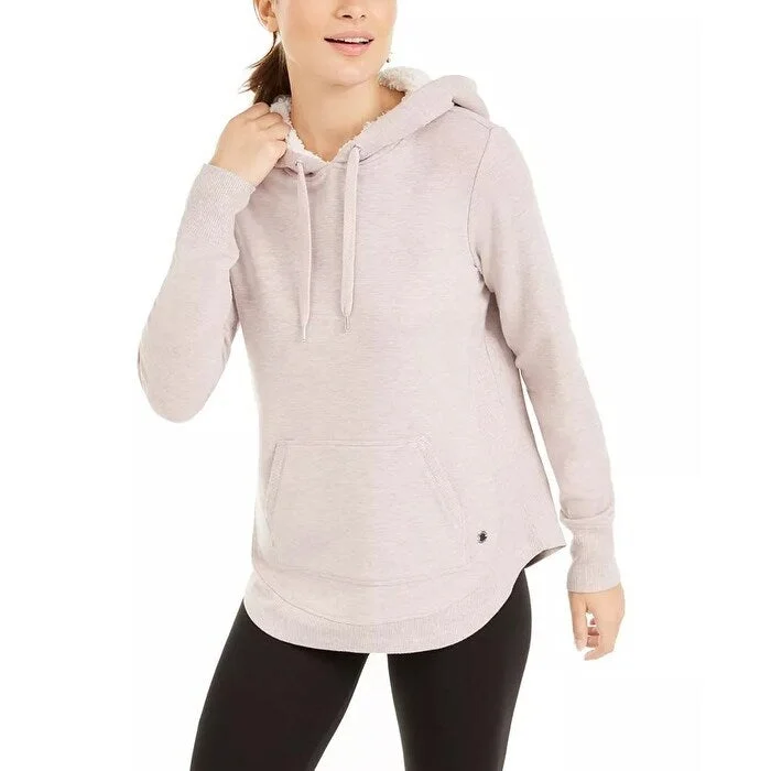 Ideology Women's Sherpa Round-Hem Hoodie Pink Size Small