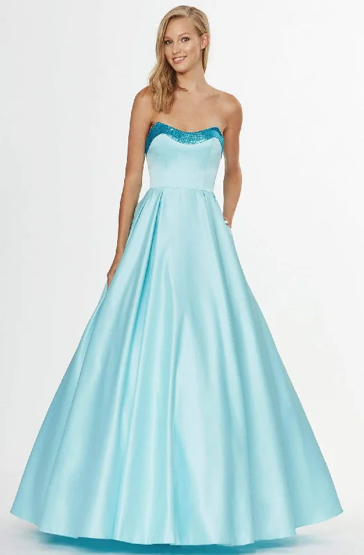 Angela & Alison - 91092 Two Tone V-neck Satin A-line Dress