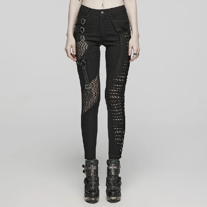 Women's Punk Mesh Buckle Spaghetti Strap Pants