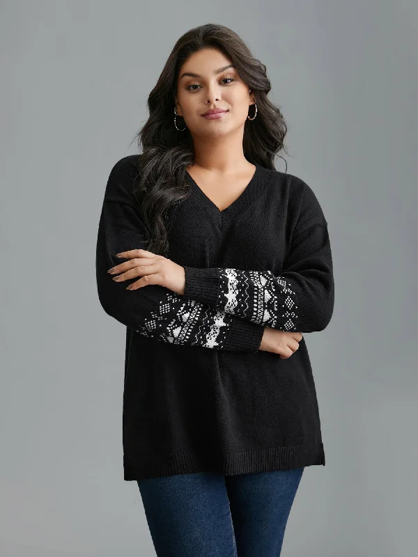 Supersoft Essentials Jacquard Sleeve Side Slit Pullover