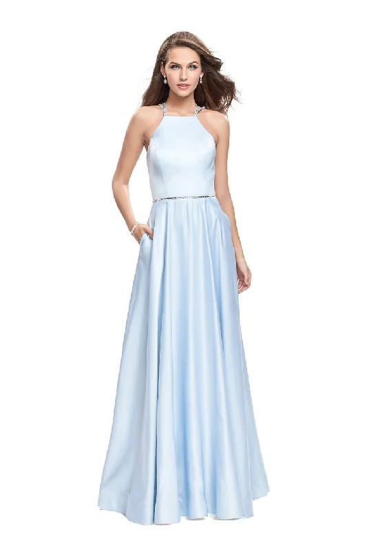 La Femme - 26269 High Halter Neck Stretch Satin Gown