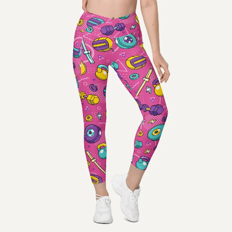 90s Weights Pink Crossover Leggings With Pockets