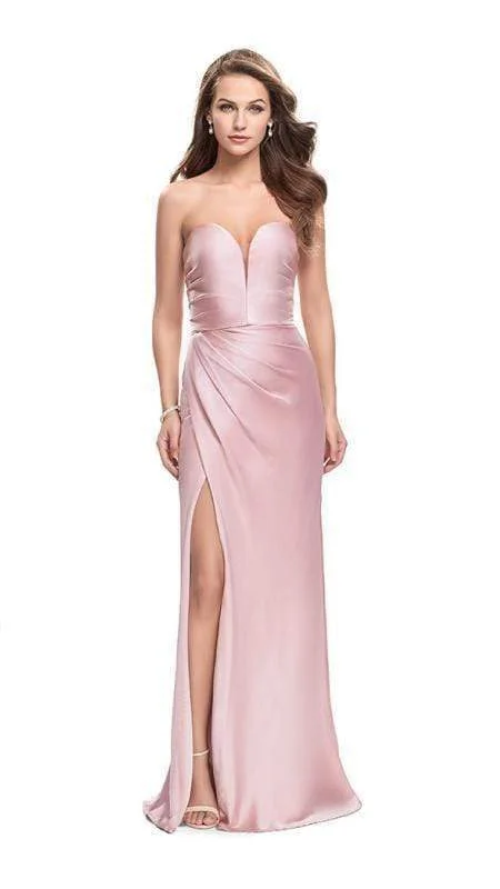 La Femme - Plunging Sweetheart Satin Sheath Evening Dress 26017SC